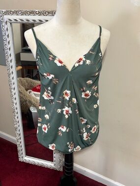 Beacon Olive Green Floral V-Neck Camisole
